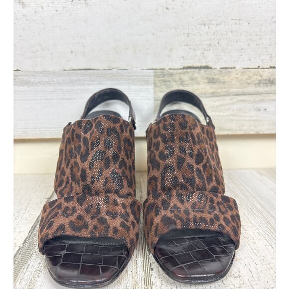 Donald J Pliner Women’s 7 Cheetah Print Leather Shimmer Slingback Peep Toe Heels - Picture 3 of 10